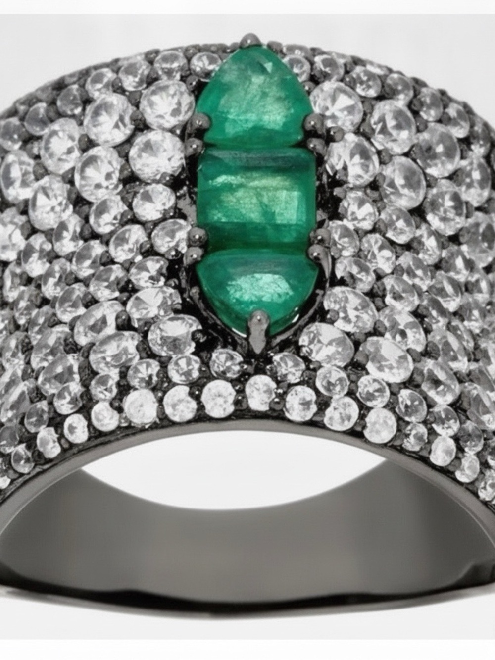 Graciela Gems 925 Emerald and Zircon Wide Band Ring QVC